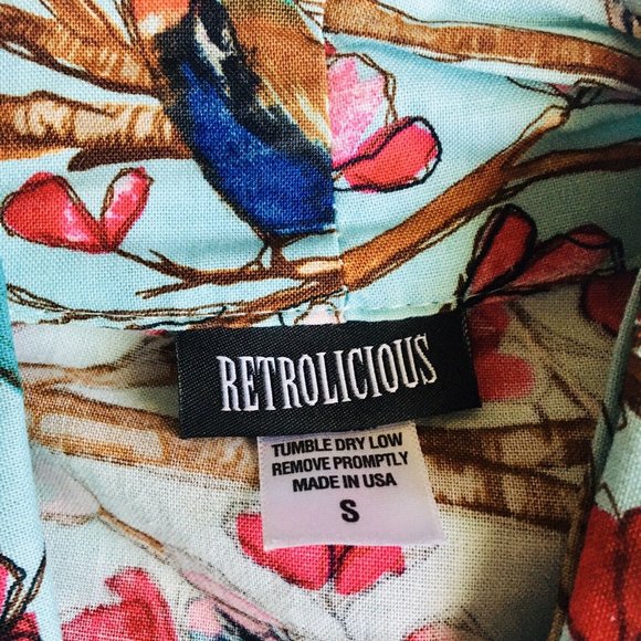 Modcloth Retrolicious Dress Birds Branches Surplice Neck Full Skirt Petticoat S - Picture 5 of 12